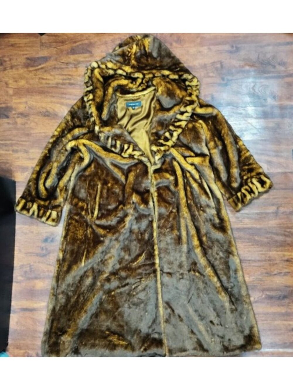 Jones New York Lux Brown Faux Fur Coat Hook Closure Hooded Coat Women's Size 1X - Picture 5 of 16
